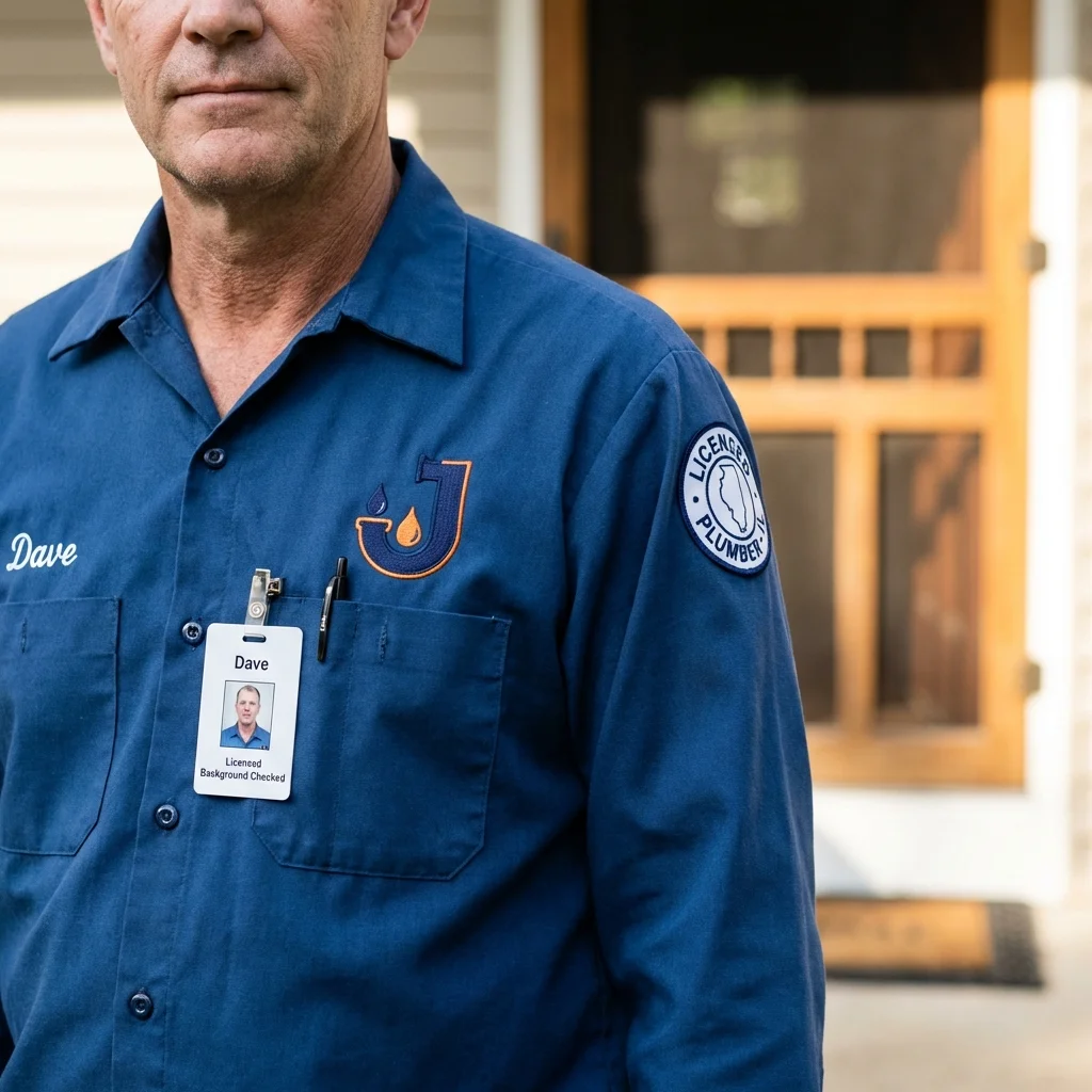 Licensed plumber showing ID badge in Indianola, MS