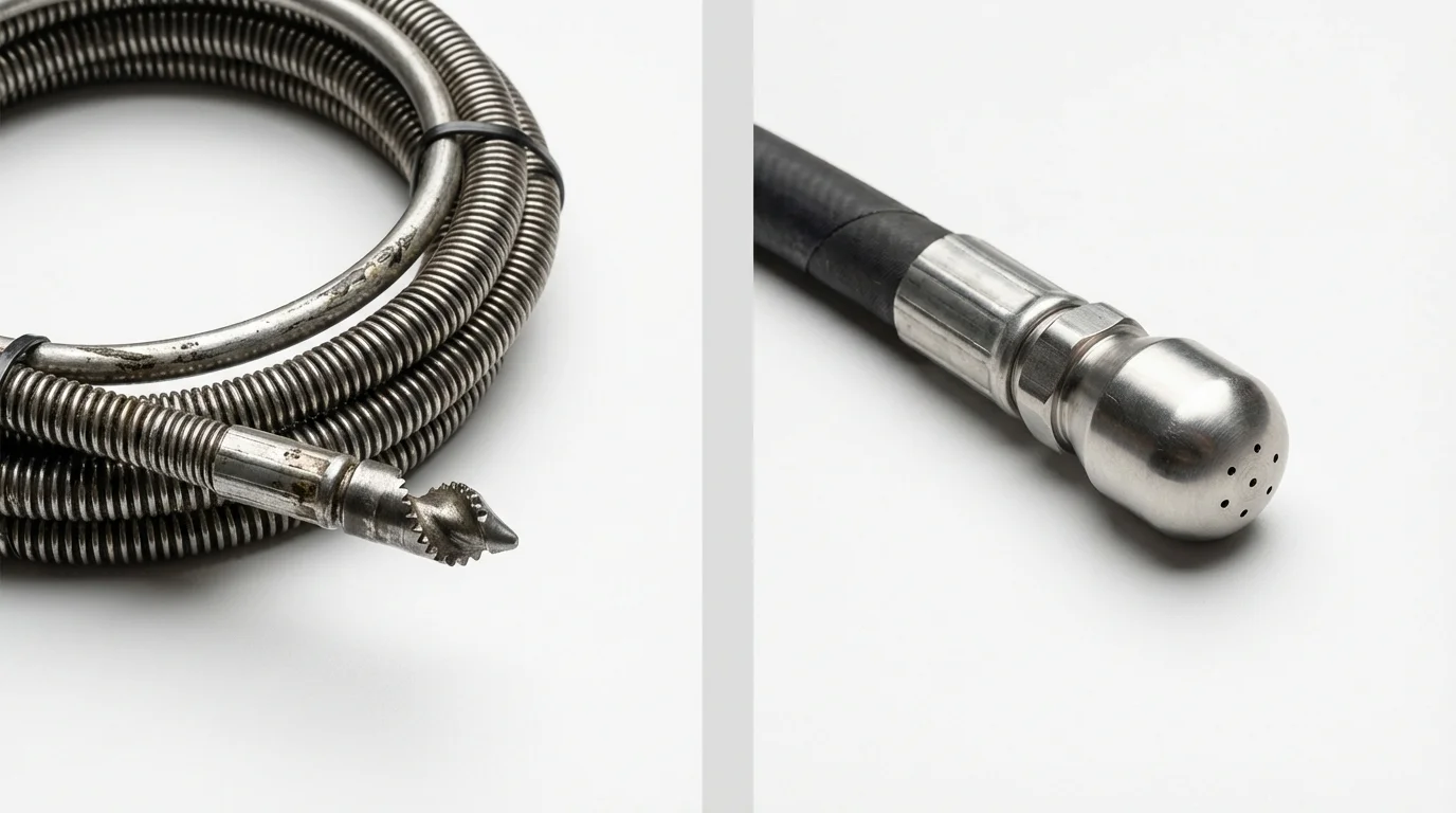 Drain snake cable and hydro jetting nozzle used for drain cleaning in Indianola, MS
